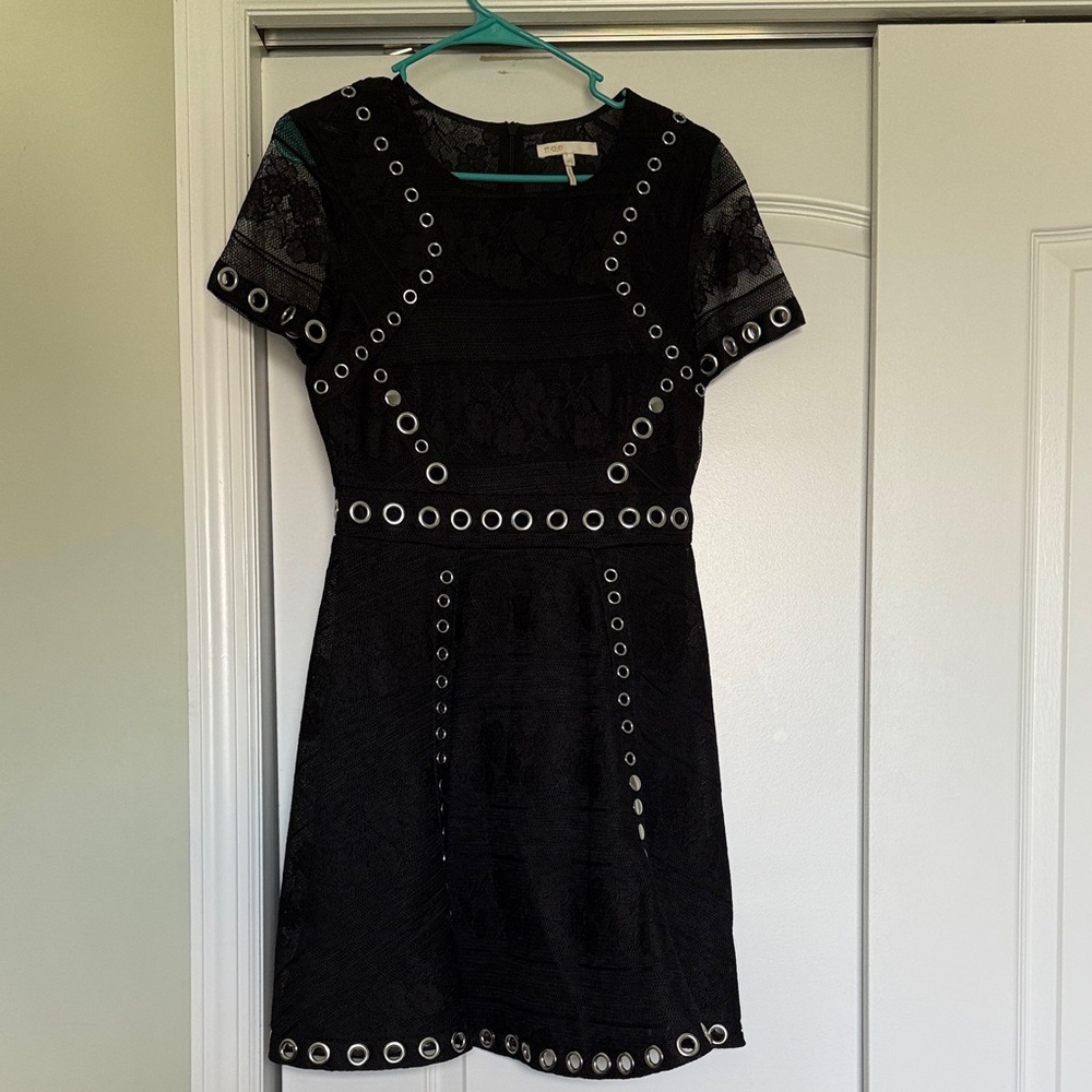 Maje Black Mini Dress with Silver Eyelets
